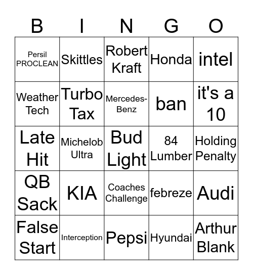 2017 SUPER BOWL LI Bingo Card