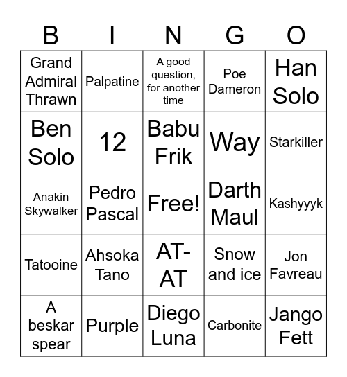 Star Wars Day 2026 Bingo Card