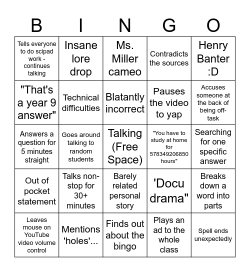 Ms. Inglis Bingo Card