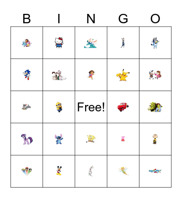 Cartoon Character Bingo Card