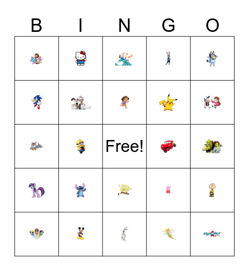 Cartoon Character Bingo Card