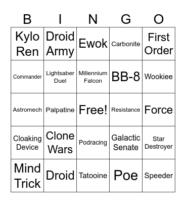 STAR WARS Bingo Card