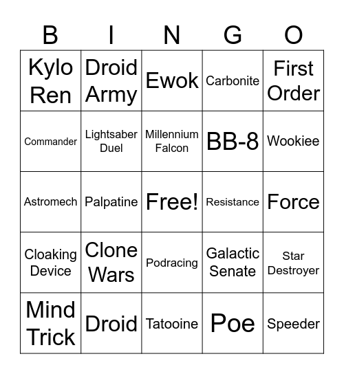STAR WARS Bingo Card