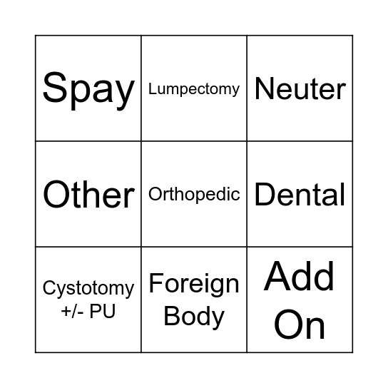 Surgey Bingo Card
