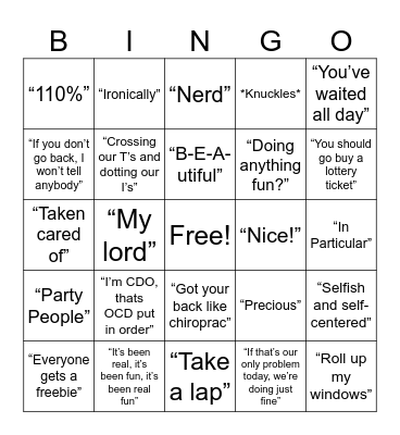 Zachary Bingo Card