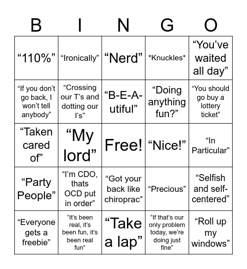 Zachary Bingo Card