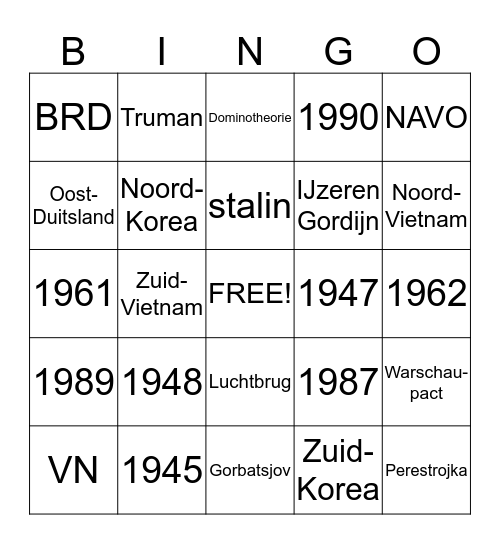 KOUDE OORLOG Bingo Card