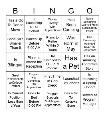 Apprenticeship 201 Bingo Card
