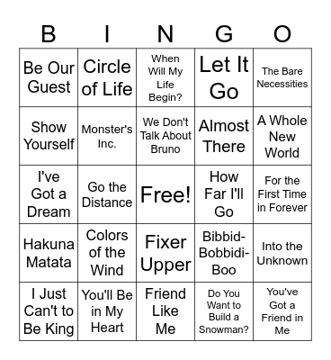 Disney Bingo Card