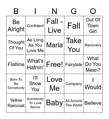 Bieber Fever Round 4 Bingo Card