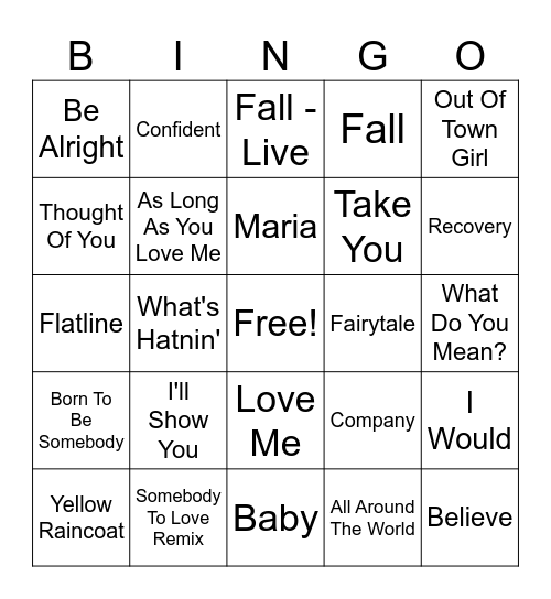 Bieber Fever Round 4 Bingo Card