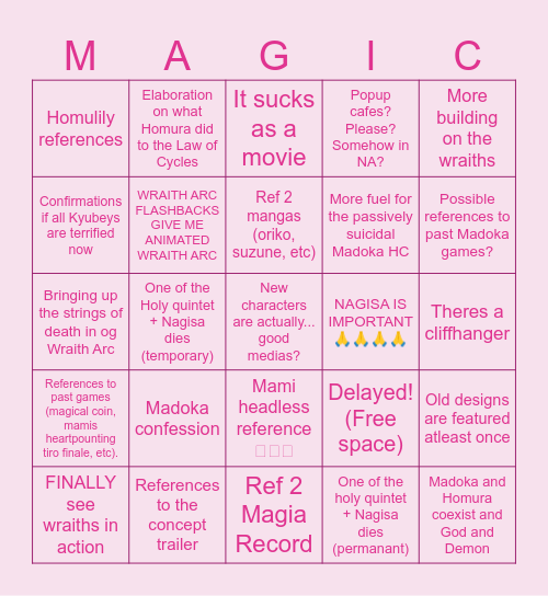 Asters Madoka Bingo Card