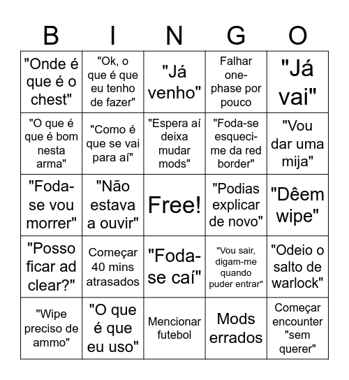 D2 Raid Bingo Card