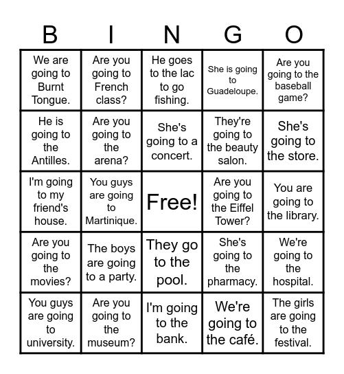 le verbe ALLER Bingo Card