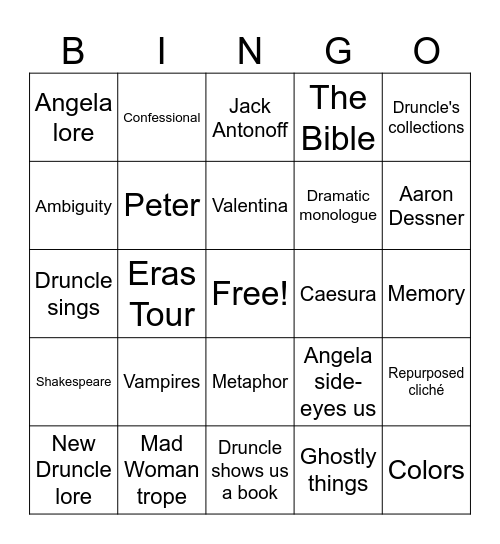 TS & TS Bingo Card