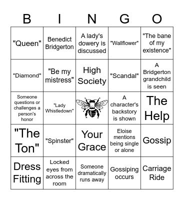 Bridgerton Bingo Card