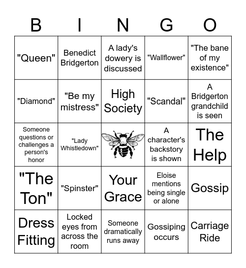 Bridgerton Bingo Card