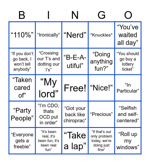 Zachary Bingo Card