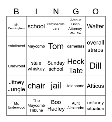 TKAM Chapter 15 Bingo Card