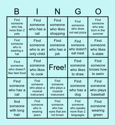 Getting to Know You Bingo Card