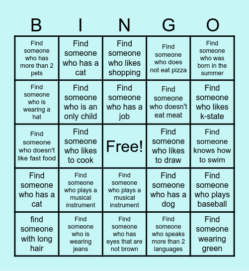 Getting to Know You Bingo Card