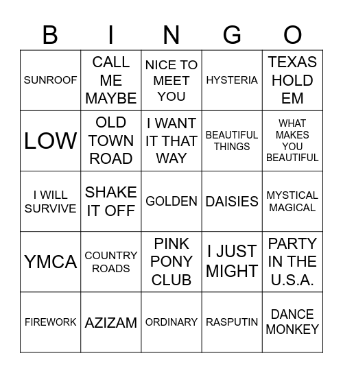MUSIC BINGO Card