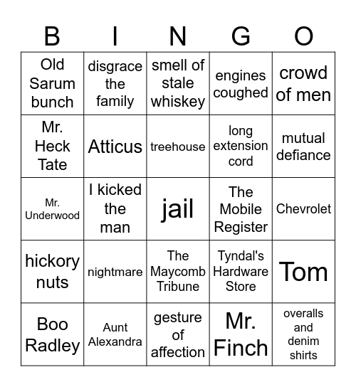 TKAM Chapter 15 Part II Bingo Card