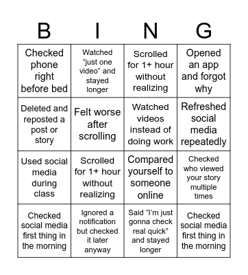 Social Media Bingo Card