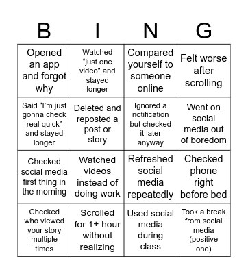 Social Media Bingo Card