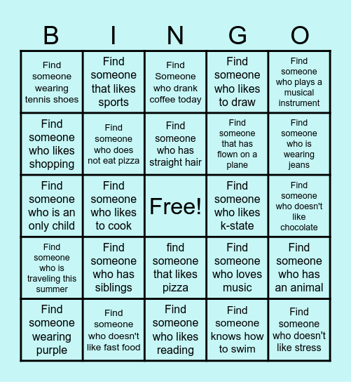 Getting to Know You Bingo Card