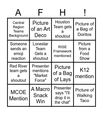 Central Region Bingo Card