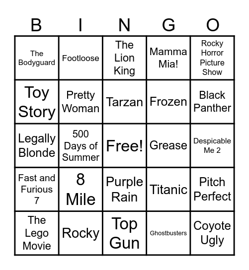 Movie Playlist Bingo Card