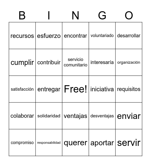 Trabajo Voluntario Bingo Card