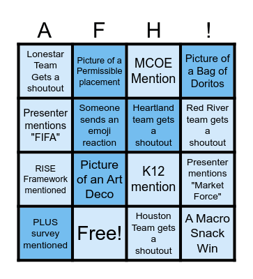 Central Region Bingo Card