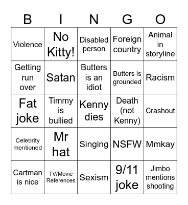 South Park Bingo Card