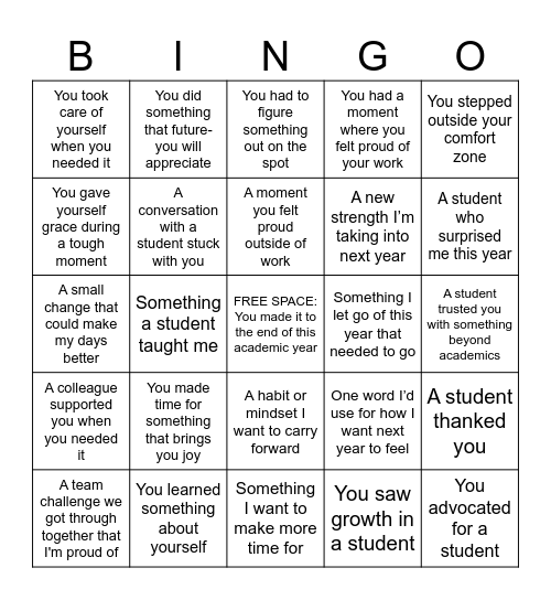 End of Year Advisor Bingo Card