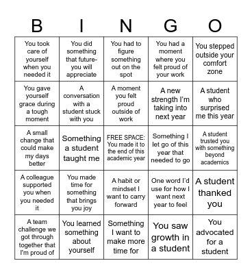 End of Year Advisor Bingo Card