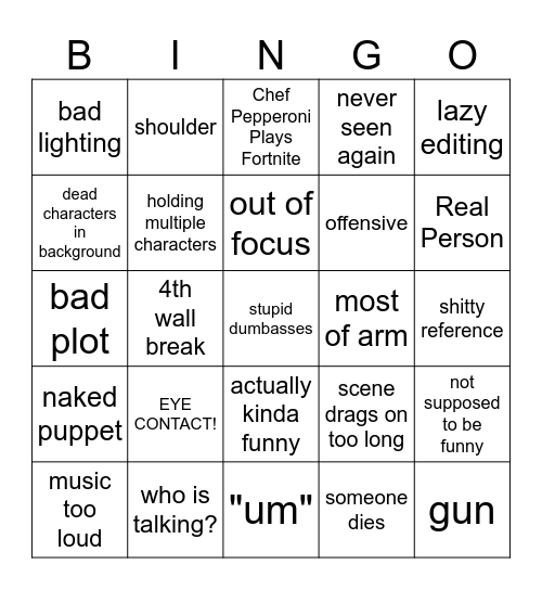 Old Puppet Pals Productions Bingo Card