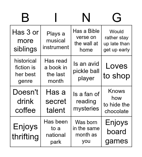 Get to Know You Bingo Card