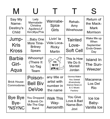 The Mutt House Music Bingo Card