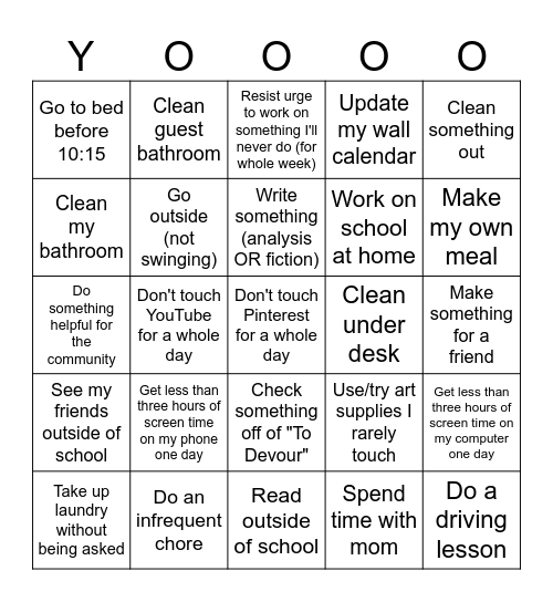 Productivity Bingo Card