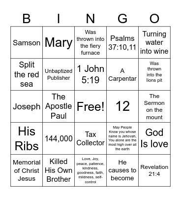 Family Worship Bingo Card
