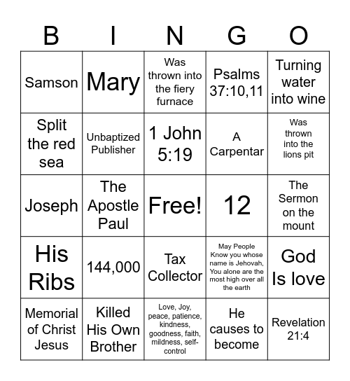 Family Worship Bingo Card