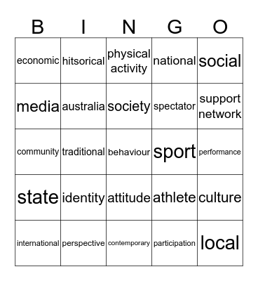 Australia's Sporting Identity Bingo Card