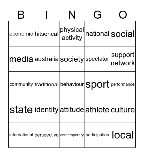 Australia's Sporting Identity Bingo Card