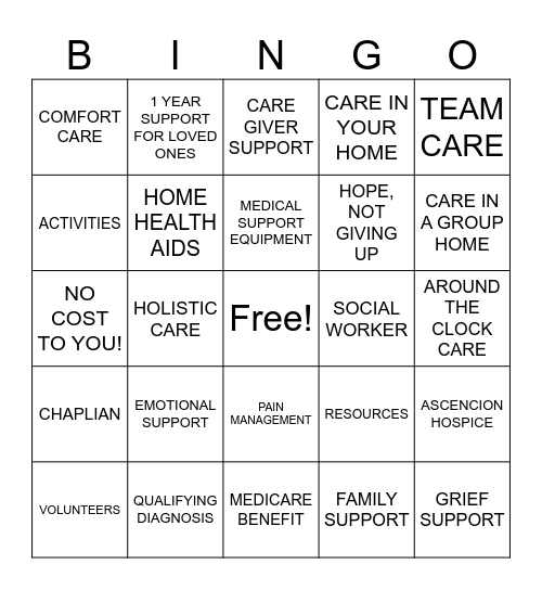 ASCENSION HOSPICE BINGO! Bingo Card