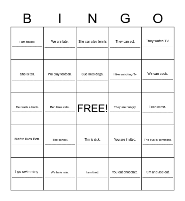 Verneinung Bingo Card