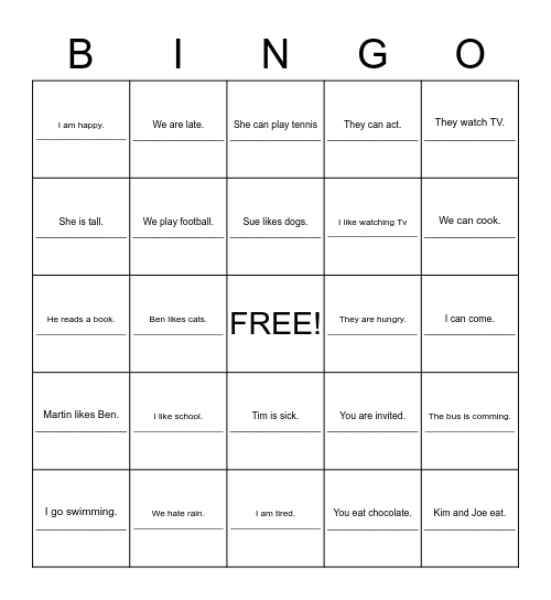 Verneinung Bingo Card