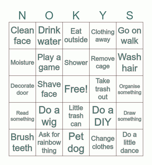 don't kys bingo Card