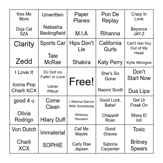 OTTO Drag Music Bingo! Round 3 Bingo Card